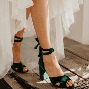 Emerald Green Velvet Heels (Size 8)